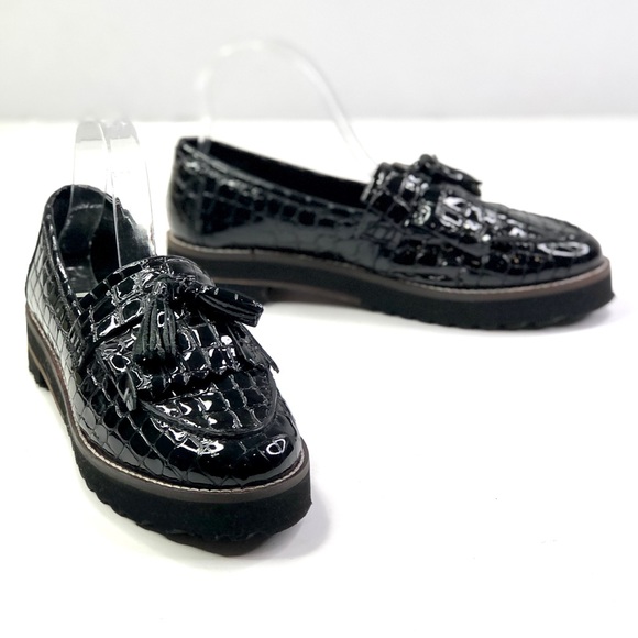 ASOS Shoes - ASOS vegan patent leather croc alligator print kiltie tassel loafer black 8